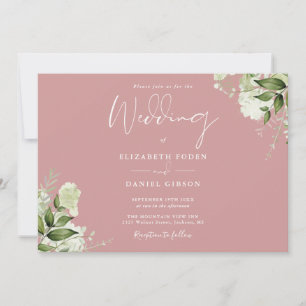Dusty Rose Botanical Greenerity Monogram Wedding Einladung