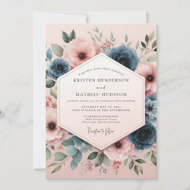 Dusty Rose Botanical Whimsy Wedding Einladung (Vorderseite)