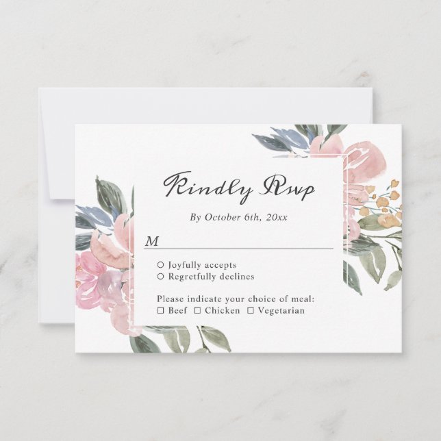 Dusty rose botanique floral rustique élégant RSVP (Devant)
