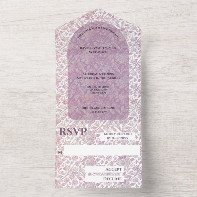 Dusty Rose botanisch All in One Wedite Einladung (Innen Boden)