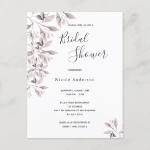 Dusty Rose botanische Bridal Dusche Einladung Postkarte