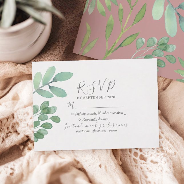 Dusty Rose Botanische Grünpflanzen Hochzeit RSVP-K RSVP Karte (Von Creator hochgeladen)