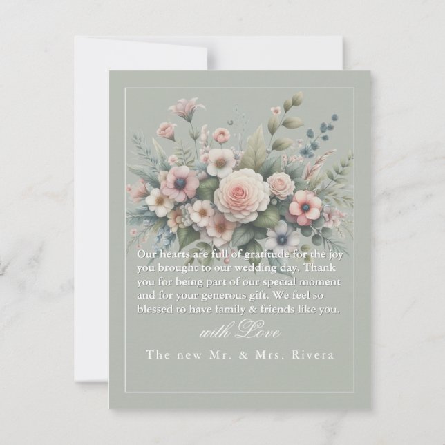 Dusty Rose Botanische Hochzeit Danke-Card Dankeskarte (Rückseite)