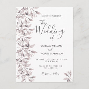 Dusty Rose botanisches Blattwerk Hochzeit Postkarte