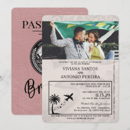 Dusty Rose Brasilien Passport Hochzeit Einladung