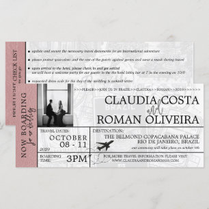 Dusty Rose Brésil Mariage Boarding Pass Invitation