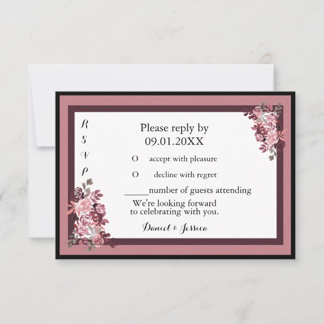 Dusty Rose Burgandy Wedding RSVP Einladung (Vorderseite)