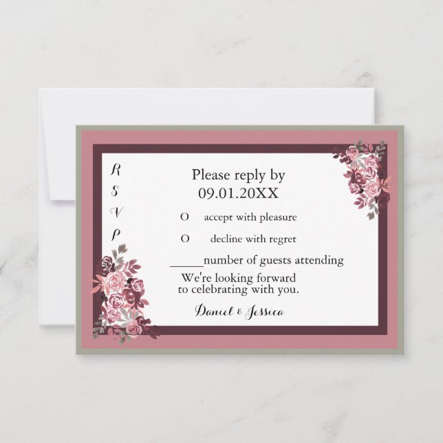 Dusty Rose Burgandy Wedding RSVP Einladung (Vorderseite)
