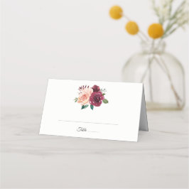 Dusty Rose Burgund Botanischer Fall Blumenhochzeit Platzkarte