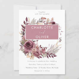 Dusty Rose & Burgund Wreath Moderne Hochzeit Einladung