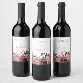Dusty Rose & Burgundy Boho Floral Wedding Weinetikett