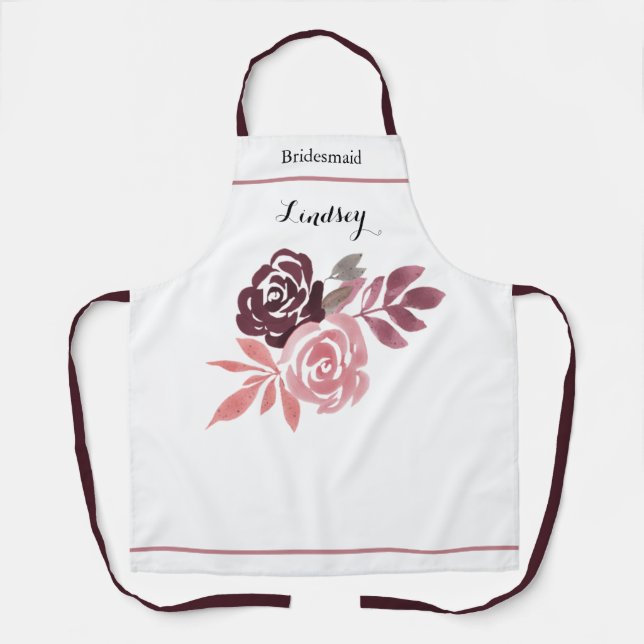 Dusty Rose Burgundy Bridesmaid Schürze (Vorderseite)