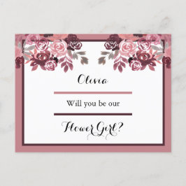 Dusty Rose Burgundy Flower Girl Request Card Postkarte