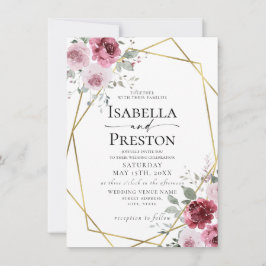 Dusty Rose Burgundy Gold Floral Wedding Einladung