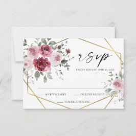 Dusty Rose Burgundy Gold Floral Wedding RSVP Card