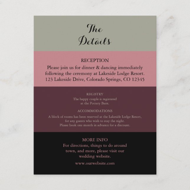 Dusty Rose Burgundy Wedding Details Card Begleitkarte (Vorderseite)