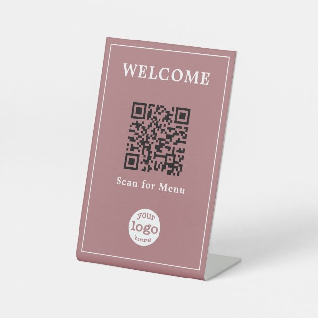 Dusty Rose Cafe Menü QR Code Firmenlogo Sockelschild (Vorderseite)