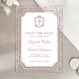 Dusty Rose Catholic Wedding Save the Date Acryleinladungen