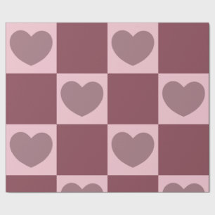 Dusty Rose Checkered Hearts Geschenkpapier