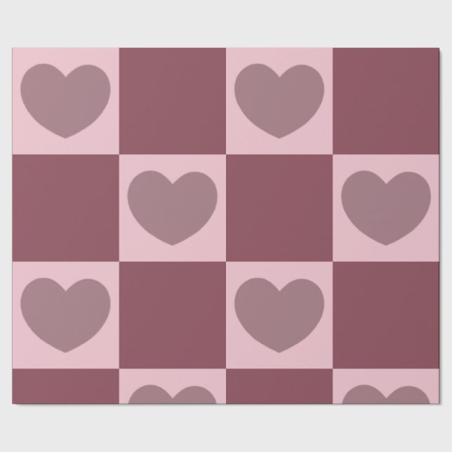 Dusty Rose Checkered Hearts Geschenkpapier (Saum)