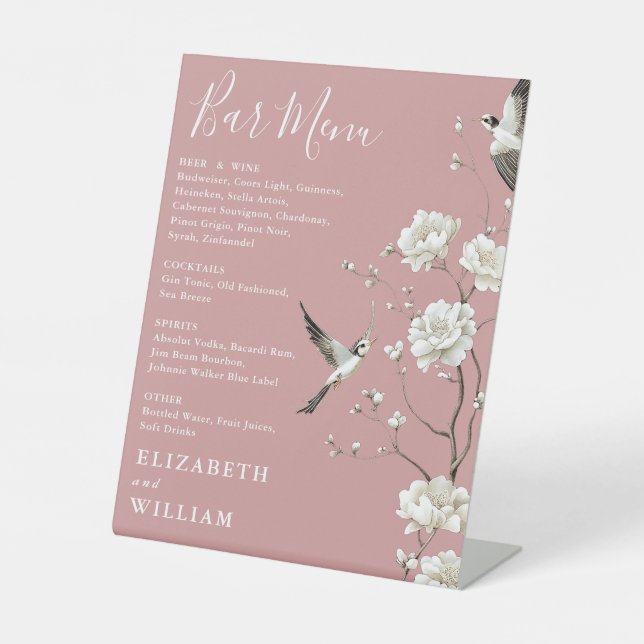 Dusty Rose Chinoiserie Blumenkost Hochzeitsfeier Sockelschild (Vorderseite)