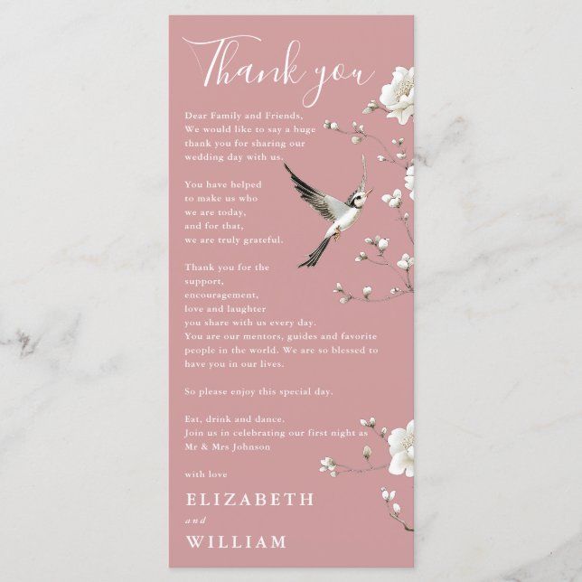Dusty Rose Chinoiserie Wedding Dankeschön-Karte Menükarte (Vorderseite)