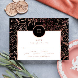 Dusty Rose Classic Gold Monogram Wreath Wedding RSVP Karte