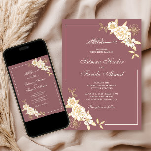 Dusty Rose Cream Floral Branch muslimische Hochzei Einladung