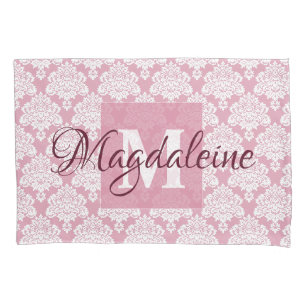 Dusty Rose Damask Kissen mit Monogramm und Name Kissenbezug