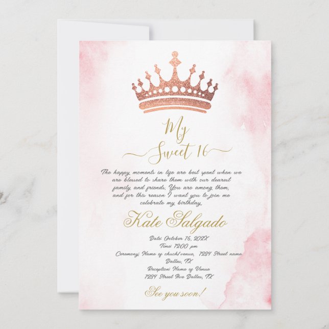 Dusty rose doux 16 invitation (Dos)