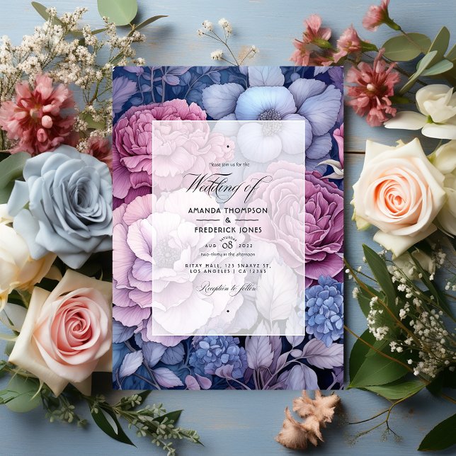 Dusty Rose, Dusty Blue und Silver Floral Wedding Einladung (Von Creator hochgeladen)
