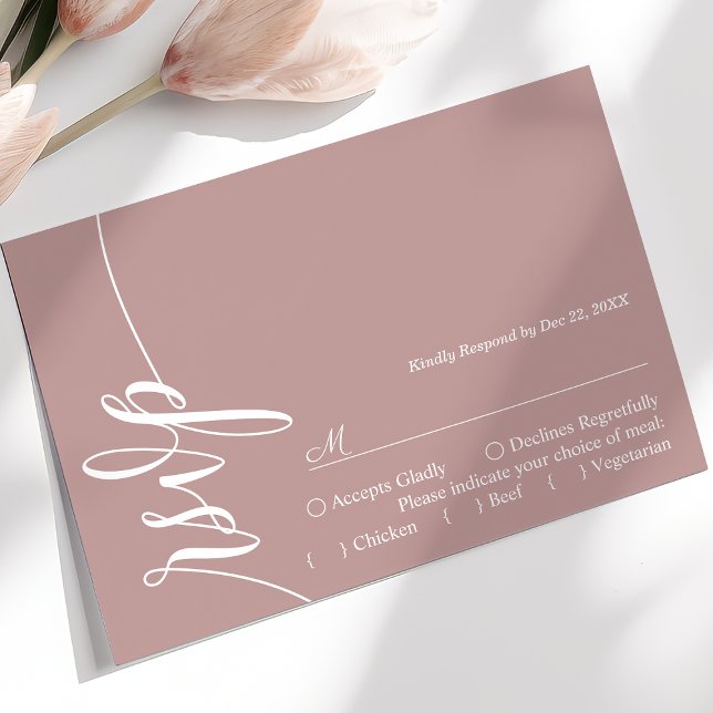 Dusty Rose Elegante Calligrafy Wedding RSVP Card (Von Creator hochgeladen)