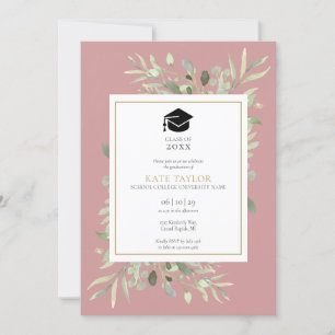 Dusty Rose Elegante Greenery Foto Graduation Party Einladung