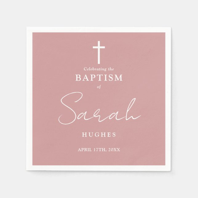 Dusty Rose Elegante Minimalistische Taufe Christen Serviette (Vorderseite)