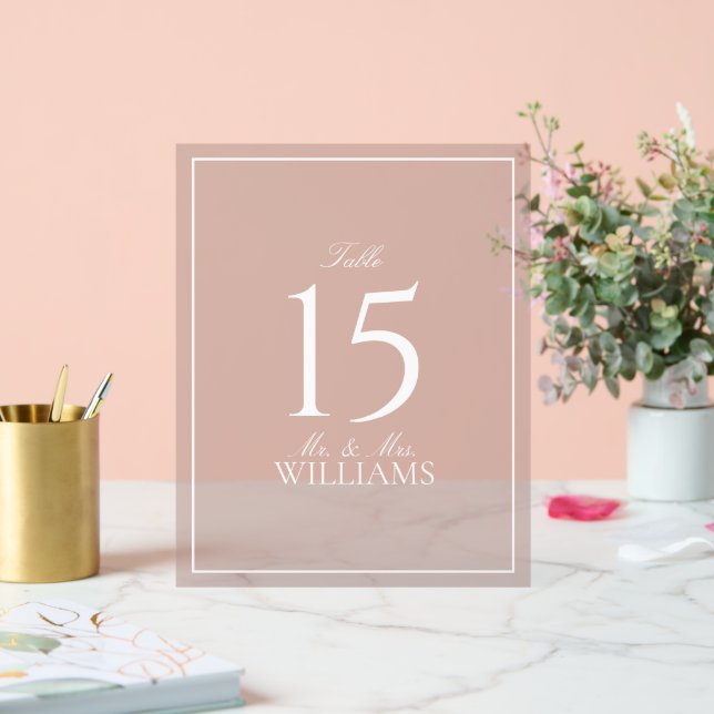 Dusty Rose Elegante Script Wedding Tischnummer Acrylschild (Hochzeit)