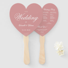 Dusty Rose Elegantes Script Heart Wedding Program Fächer