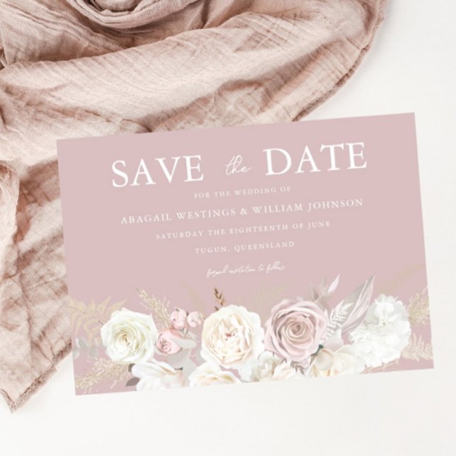Dusty Rose & Elfenbeinweiße Blume Hochzeit Save The Date (Von Creator hochgeladen)