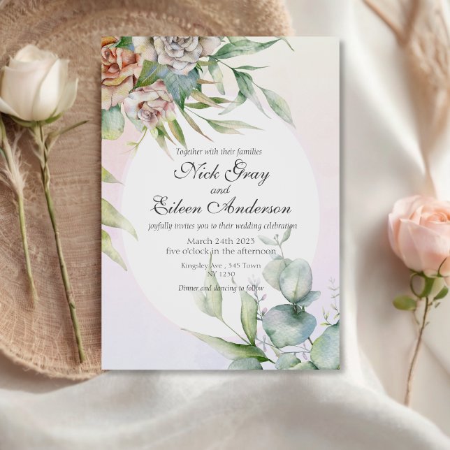 Dusty rose enchantée Garden Wedding Invitation (Dusty Pink Enchanted Garden Wedding Invite)