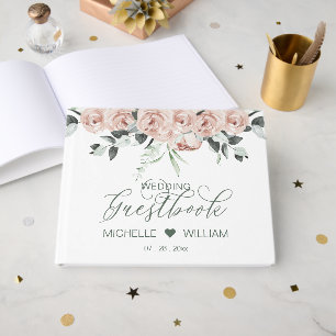 Dusty Rose Eucalyptus Elegante Script Wedding Gästebuch