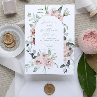 Dusty Rose Eucalyptus Floral QR Code Wedding Einladung