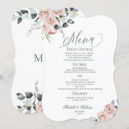 Dusty Rose Eucalyptus Floral Wedding Menükarte