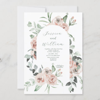 Dusty Rose Eucalyptus Script QR Code Wedding Einladung