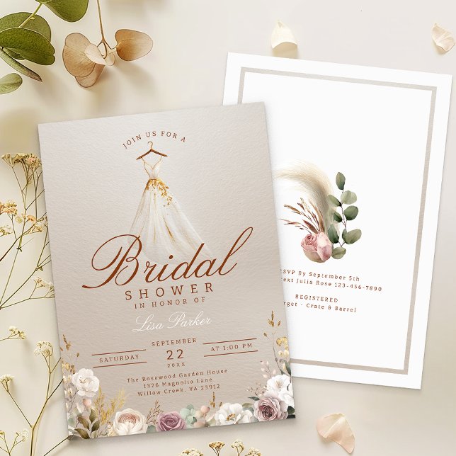 Dusty Rose & Eukalyptus Fall Brautparty Einladung (Bridal Shower Invite)