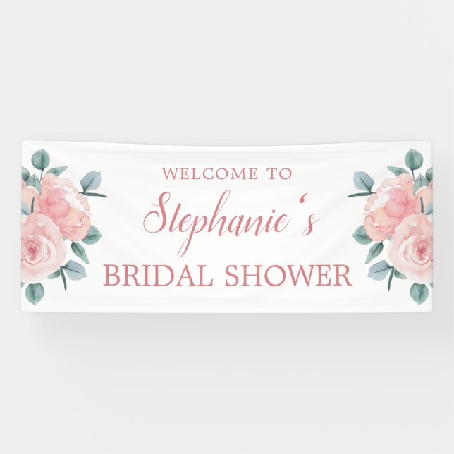 Dusty Rose Eukalyptus Floral Brautparty Banner (Horizontal)