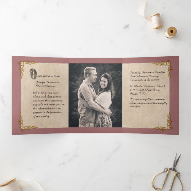 Dusty Rose FairyTale Wedding Foto Dreifach Gefaltete Einladung (Innenseite)