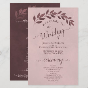 Dusty Rose Feuilles Élégant programme de mariage b
