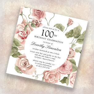 Dusty Rose Floral 100e Invitation anniversaire