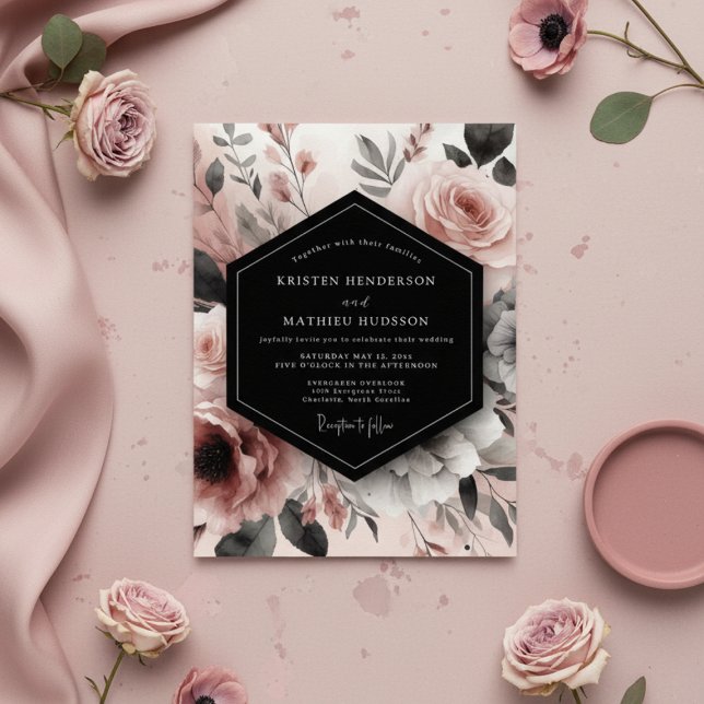 Dusty Rose Floral Bloom Romance Wedding Einladung (Von Creator hochgeladen)
