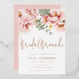 Dusty Rose Floral Brautparty Brunch Rose Gold Folieneinladung