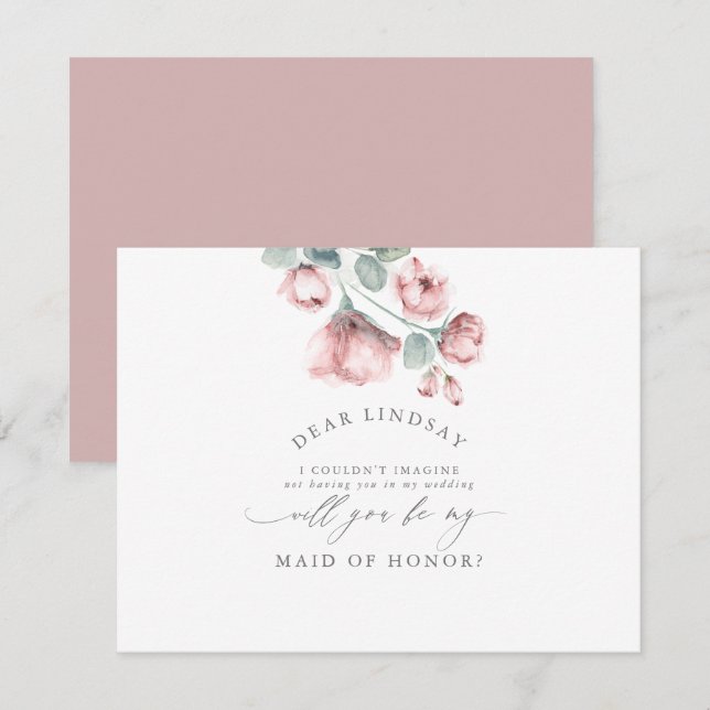 Dusty Rose Floral Bridesmaid - Trauzeugin Einladung (Vorne/Hinten)